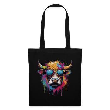 Lustige bunte Kuh mit Sonnenbrille - Stoffbeutel - Schwarz - Vorne