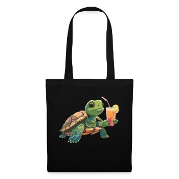 Tortue avec boisson à la main - Sac en tissu - noir - Devant