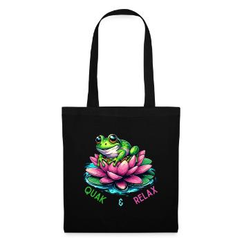 Quak & Relax witziges Frosch Design - Stoffbeutel - Schwarz - Vorne