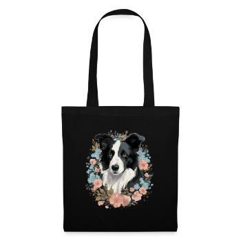 Border Collie Dog and Flowers - Tote Bag - black - Front
