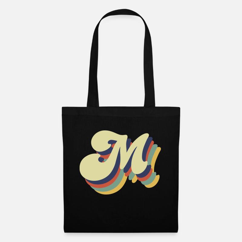 Retro M Buchstabe - Stoffbeutel - Schwarz