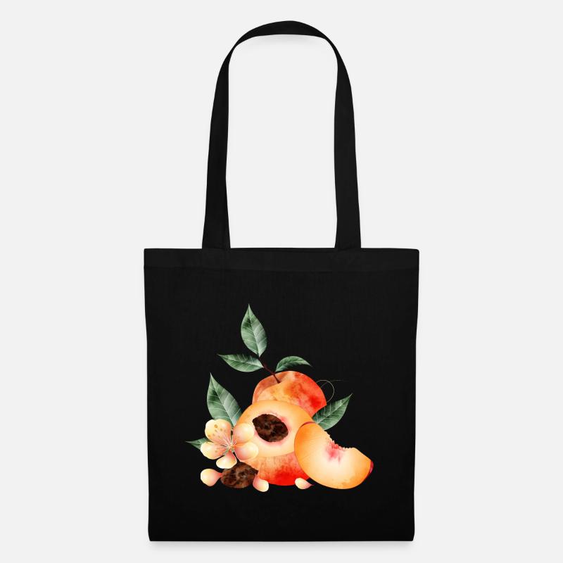 Pfirsichhälfte,Pfirsiche,Pfirsich,-blüten und keil - Stoffbeutel - Schwarz