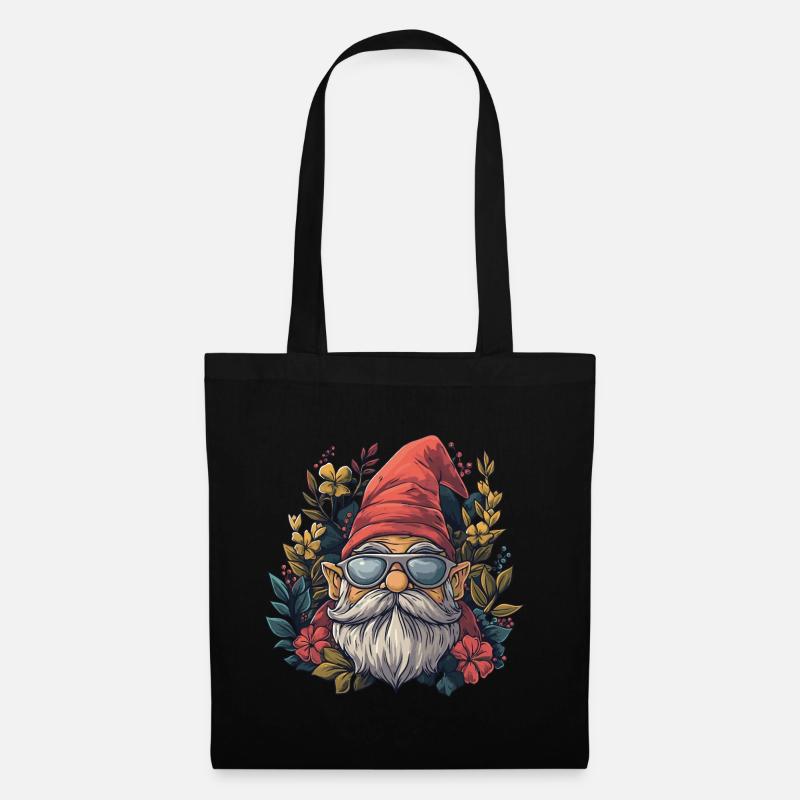 Lustiger Gartenzwerg mit Sonnenbrille - Stoffbeutel - Schwarz