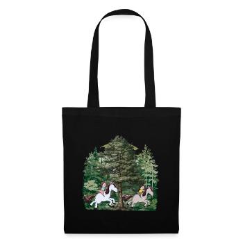 Fille équitation poney chevaux forêt nature loisirs - Sac en tissu - noir - Devant
