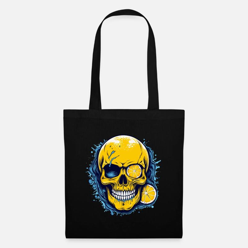 Totenkopf mit Zitronen - Stoffbeutel - Schwarz