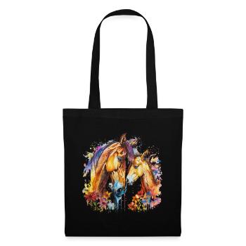 Cheval avec son poulain - Sac en tissu - noir - Devant