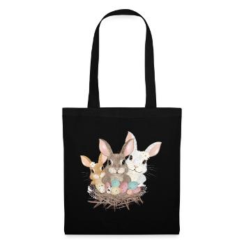 cute easter bunnies family with pastel easter eggs - Tote Bag - black - Front