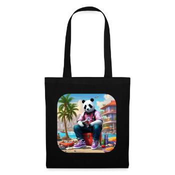Panda cool sur la plage - Sac en tissu - noir - Devant