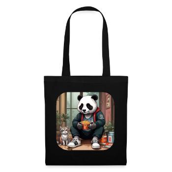 Panda cool avec chat - Sac en tissu - noir - Devant