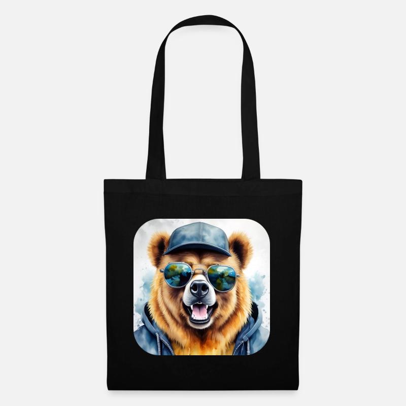 Cooler Bär mit Sonnenbrille - Stoffbeutel - Schwarz