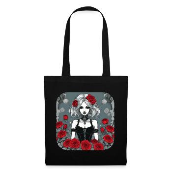 Fille punk gothique cool avec des roses rouges - Sac en tissu - noir - Devant