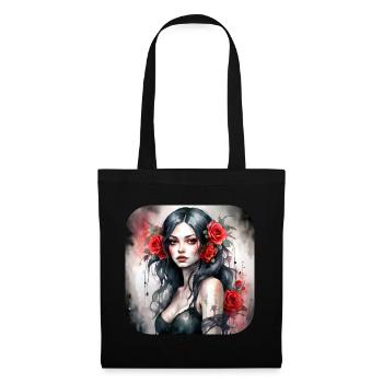 Cooles Gothic Punk Girl mit roten Rosen - Stoffbeutel - Schwarz - Vorne