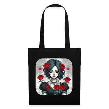 Fille punk gothique cool avec des roses rouges - Sac en tissu - noir - Devant