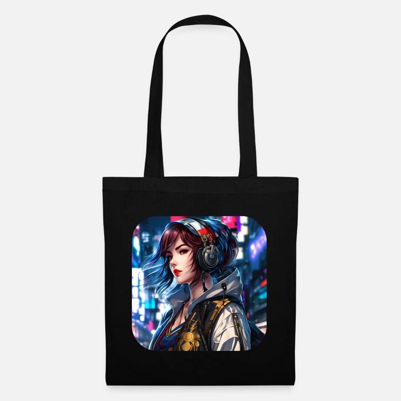 Cooles Cyberpunk Girl - Stoffbeutel - Schwarz