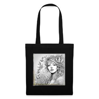 Fille romantique avec des fleurs et des papillons - Sac en tissu - noir - Devant