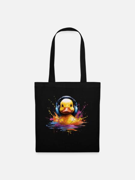 Rubber duck listening to music with headphones - Tote Bag - black