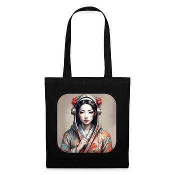 Cooles Anime Manga Mädchen im Geisha Style - Stoffbeutel - Schwarz - Vorne