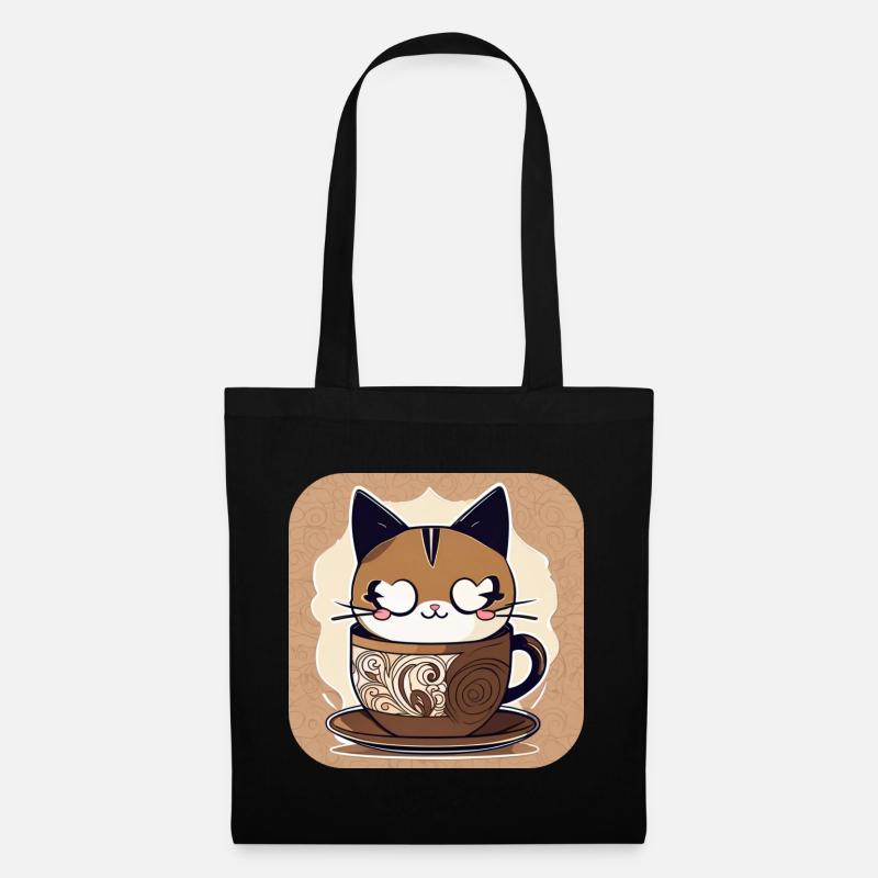 Chat de café mignon - Sac en tissu - noir