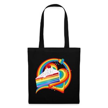 Morceau de gâteau arc-en-ciel à la crème et à la cerise - Sac en tissu - noir - Devant