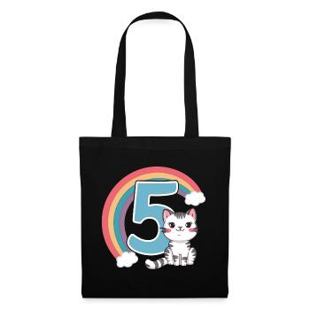 Süße Katze - 5. Geburtstag - 5 Jahre - Stoffbeutel - Schwarz - Vorne