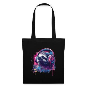 Sloth listening to music with headphones - Tote Bag - black - Front