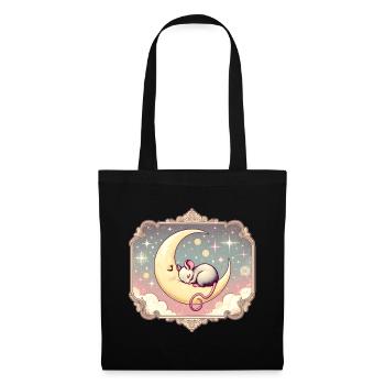 peacefully sleeping mouse, on a crescent moon - Tote Bag - black - Front