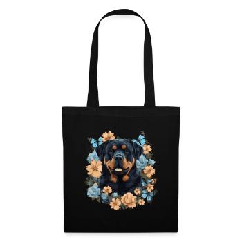 Chien rottweiler avec des fleurs - Sac en tissu - noir - Devant