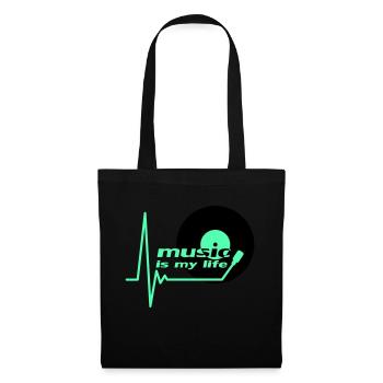 Music is my Life Pulse Heartbeat Vinyl Music Logo - Tote Bag - black - Front