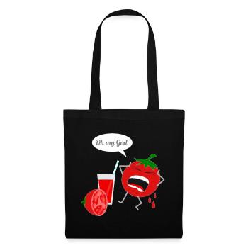 Humorvoller Tomaten Charakter mit Drink - Stoffbeutel - Schwarz - Vorne