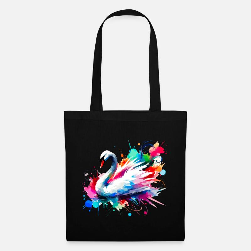 Eleganter bunter Aquarellschwan - Stoffbeutel - Schwarz