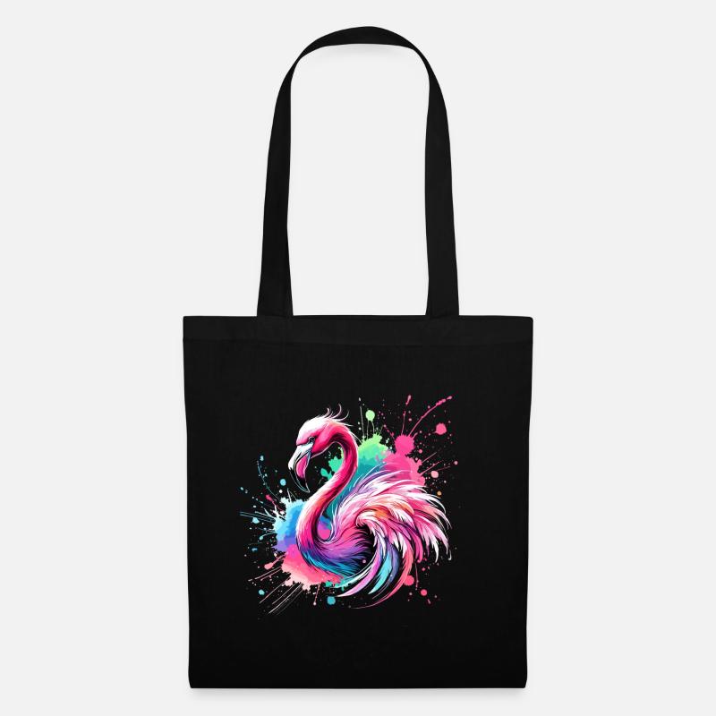 Flamingo Buntes Aquarell - Stoffbeutel - Schwarz