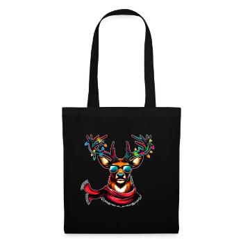 Cool Christmas Reindeer Head with Fairy Lights - Tote Bag - black - Front