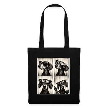 Bande photo rétro avec teckel et lunettes de soleil - Sac en tissu - noir - Devant