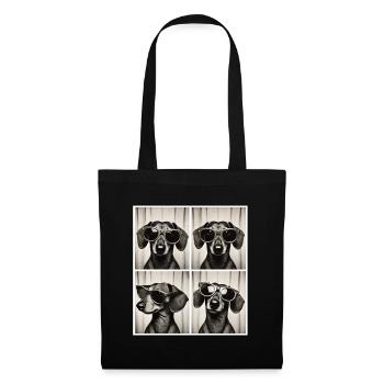 Boîte photo teckel avec lunettes de soleil - Sac en tissu - noir - Devant