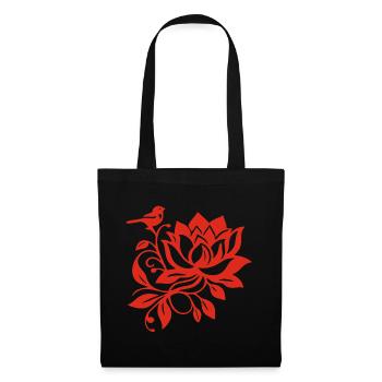 Le lotus rouge et l'oiseau - Sac en tissu - noir - Devant
