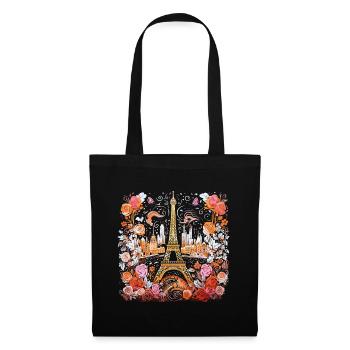 Paris Tour Eiffel Fleurs Roses France Aquarelle - Sac en tissu - noir - Devant