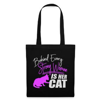 Behind Every Strong Woman Is Her Cat Spruch Katze - Tote Bag - black - Front