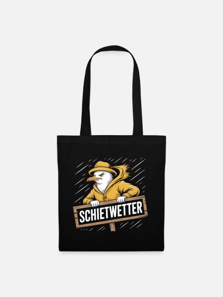 Schietwetter Seemöwe im Regenmantel - Stoffbeutel - Schwarz