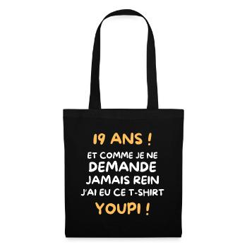 Funny Draw Boy Teen 19 Years Funny Birthday 19 - Sac en tissu - noir - Devant