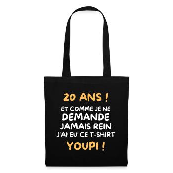 Funny Draw Boy Teen 20 Years Funny Birthday 20 - Sac en tissu - noir - Devant