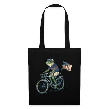 Funny Frog Riding Bicycle with American Flag - Tote Bag - black - Front