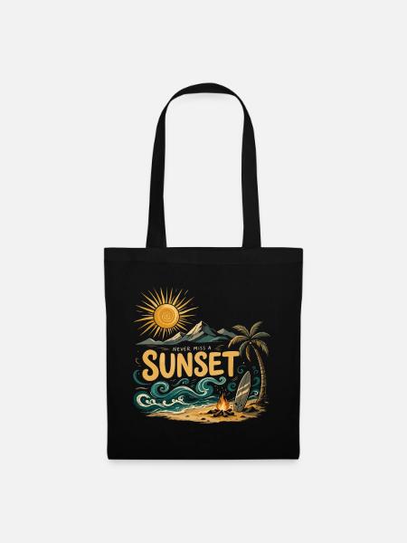 Sonnenuntergang am Strand Surf - Stoffbeutel - Schwarz