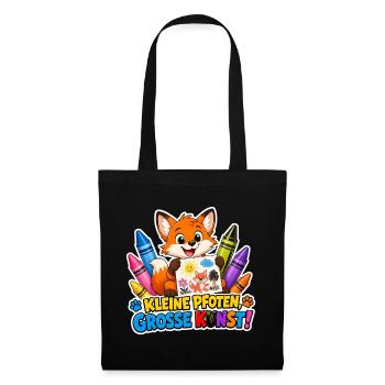 Comic Fuchs kleine Pfoten ganz grosse Kunst Motiv - Stoffbeutel - Schwarz - Vorne