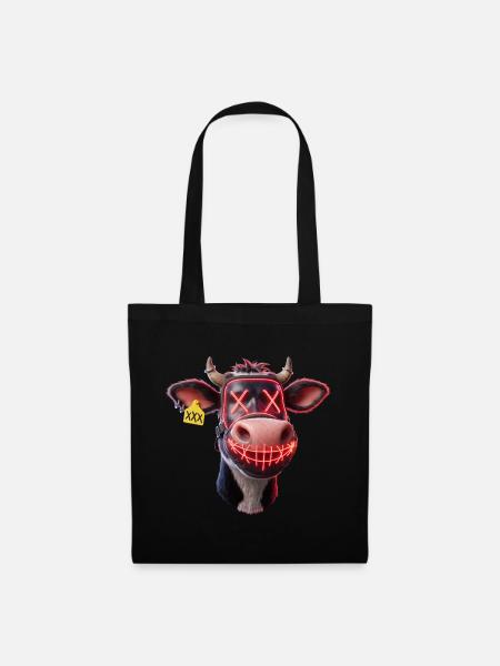 Neon Kuh Maske Lichtspiel - Stoffbeutel - Schwarz