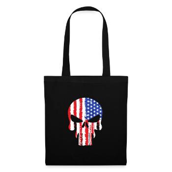 crâne avec illustration de drapeau américain - Sac en tissu - noir - Devant