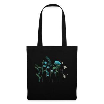 Fleurs et herbes vertes turquoises - Sac en tissu - noir - Devant