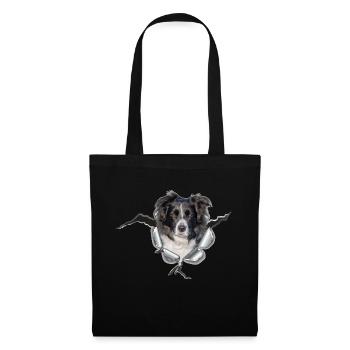 Border Collie im *Metall-Loch* - Stoffbeutel - Schwarz - Vorne