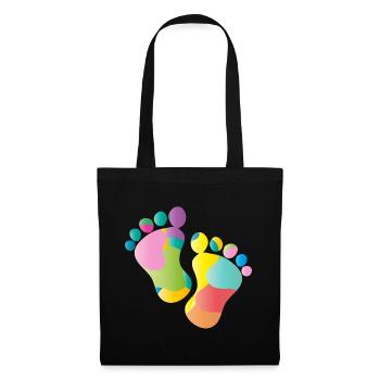 kunterbunte Baby Fußabdrücke - Stoffbeutel - Schwarz - Vorne