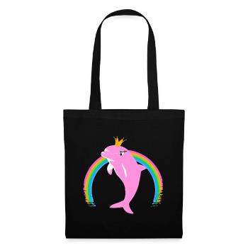 Regenbogen Delfin goldene Krone Rosa - Stoffbeutel - Schwarz - Vorne