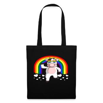 Regenbogen Einhorn LGBTQ - Stoffbeutel - Schwarz - Vorne